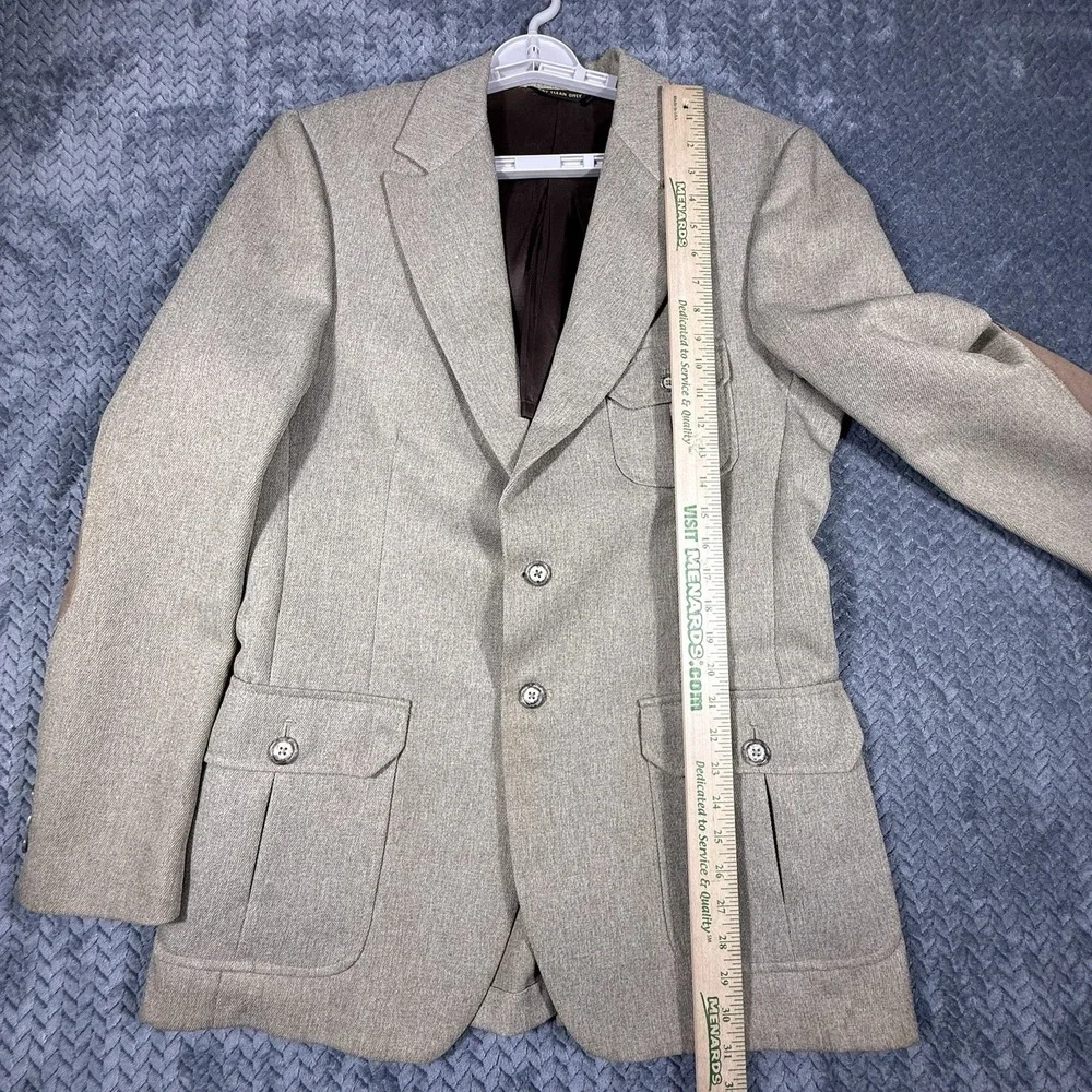 Vintage Men's Safari Field Jacket Blazer 44 Tan Elbow Patch Poly‎ Blend Ejoven